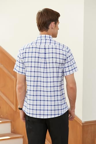 Image of SANGTREE Men's Premium Oxford Cotton Short Sleeve Shirts, Classic Stripes, Ideal for Business & Leisure, Blue White,XX-Large