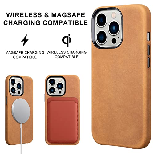 Maogoam Iphone 13 Pro Max Leather Case Compatible With Magsafe, Genuine Vintage Oil Wax Crazy Horse Leather Case For Iphone 13 Pro Max 6.7", Indiana Jones Style, Handcrafted, Brown #TOP2