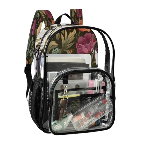 Watercolor Flowers Clear Backpack - Stadium Approved Large 15.7-inch Waterproof Transparent Bag for Sports, Concerts, Work, Travel#3692