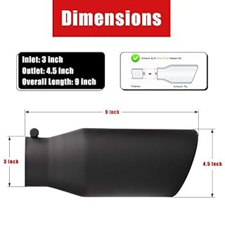 3 Inch Black Exhaust Tip, Richeer Universal 3" Inside Diameter Diesel Exhaust Tailpipe Tip, 3 x 4.5 x 9 Clamp On Design with Ball End L Wrench