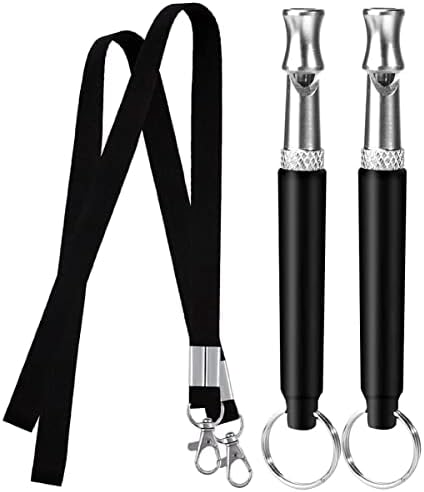 Dog Whistle, 2 Pack Professional Dog Whistle Stop Barking for Dogs, Recall Training, Adjustable Ultrasonic Silent Dog Whistle to Stop Barking Training Control Tool for Dogs, with Black Strap Lanyard