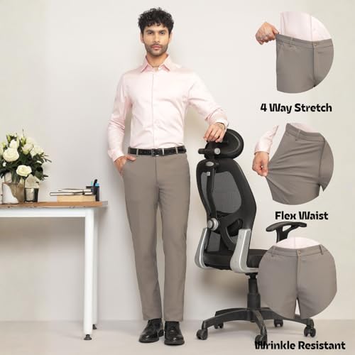Image of SUBTRACT Men 4 Way Stretch Wrinkle Free Slim Fit Formal Trouser in with 2 Inch Flexible Waistband | Men's Trousers for Office Or Party