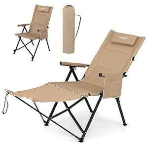 COSTWAY Campingstuhl mit Fußstütze, klappbarer Liegestuhl (Khaki)