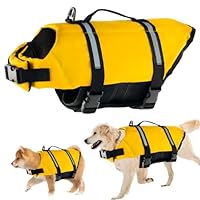 Mango Seguridad Tiras Reflectantes Chaleco Salvavidas Para Perros Con Mango ASENKU - Alta Flotabilidad, Tiras Reflectantes, Tamaño L (Azul) Chaleco Perro Nadar Playa