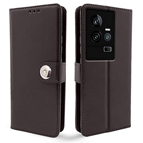Image of Pikkme iQOO 11 5G Flip Cover Leather Finish | Inside TPU with Card Pockets | Wallet Stand and Shock Proof | Complete Protection Button Flip Case (Coffee)