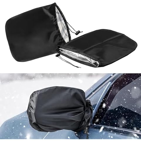 QODOLSI 2 PCS Car Side Mirror Protector, 12.99" x 10.62" 210D Silver Coated Oxford Fabric Reflector Frost Snow Protection Cover, Tension Cord Drawstring Anti-Theft Accessory, for Most Models (Black) Cover