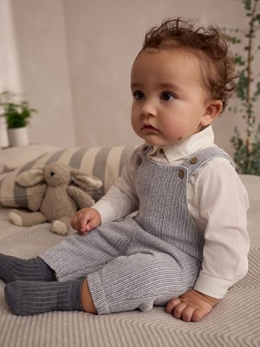 NEXT Baby Jungen Standard Latzhose und Bodysuit aus Baumwollgewebe Grey/White 74-80