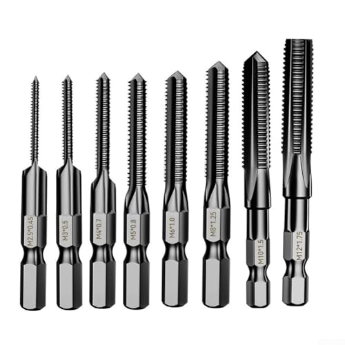 Set di 8 maschi metrici con gambo esagonale HSS M2.5-12 per macchina a vite filettata, punta da trapano svasata con scanalature dritte, compatibili con trapano da banco manuale