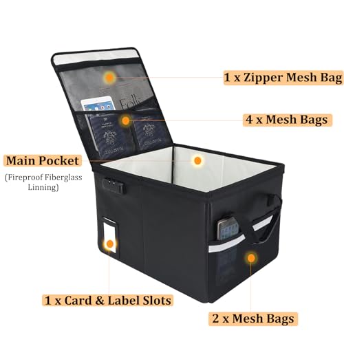 File Box with Lock 5200°F with Heat Insulated,Fireproof Box File Storage Organizer Anti-Static Box,Collapsible Fireproof Document Box Filing Box with Handle,Portable Home Office Safe