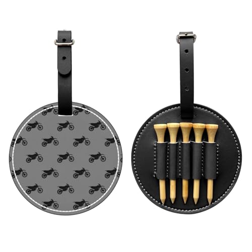 Compact Golf Tee Organizer for Bag, Motorcycle Dirt Bike Black On Grey, PU Leather Pouch with 5 Slots, Tag Function & Convenient Clip