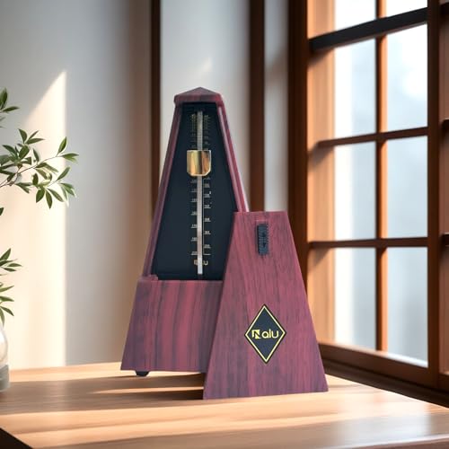 NALU Metronome - Classic Mechanical Wind-Up Design with Bell for Piano, Guitar, Violin & All Instruments (T-Wood Grain Red)