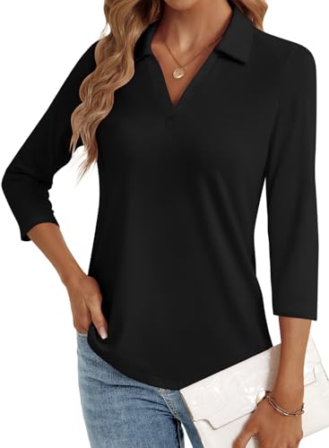3/4 Length Sleeve Womens Tops Dressy Casual V Neck Polo Shirts Business Work Blouses 2025 Trendy Tunic Top