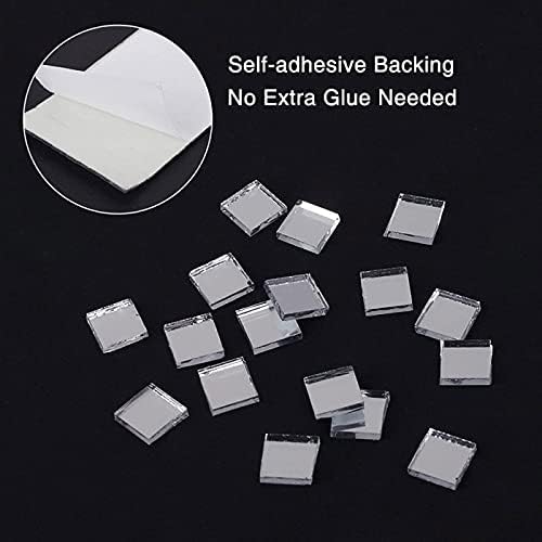 Self-Adhesive Mosaic Tile Stickers Square Glass Mirrors Mosaic for DIY Craft Decoration Bathroom Wall Door Furniture (Silver)