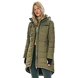 [Orolay] ダウンジャケット レディース ダウンコート パファージャケット アウトドア 防寒コート 膝丈 フード付き aライン ポケット付き 厚手 無地 防寒 防風 撥水 暖かい 着痩せ 通学 通勤 冬服 春 秋 冬(アーミーグリーン,XL)