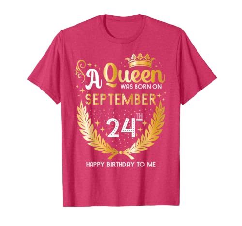 A Queen was Born on September 24 Cute Girly September 24th T-Shirt, Men, Red Heather, Small