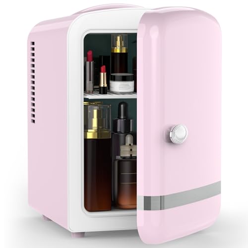 Electactic Mini Fridge for Bedroom, 4L/6 Cans Small Cosmetic Fridge for Skincare, Makeup, Medicine & Beverage, Portable Desk Fridge Cooler and Warmer for Kids, Car, Office, Dorm, Pink by Electactic - Used condition - US$38.65