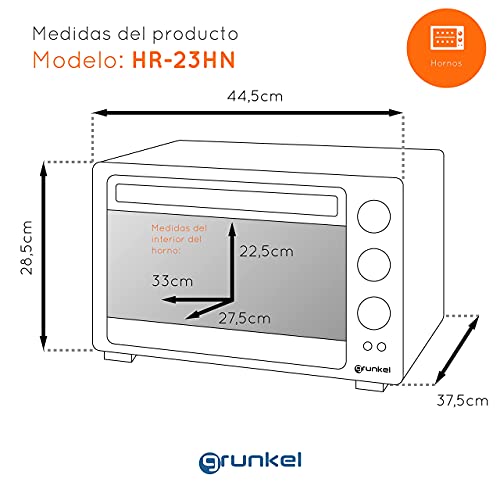 Grunkel elektrische multifunctionele tafeloven 23 liter in zilver met 1600 watt vermogen, ideaal voor pizza en brood, model HR-23HN (zwart) - Image 6