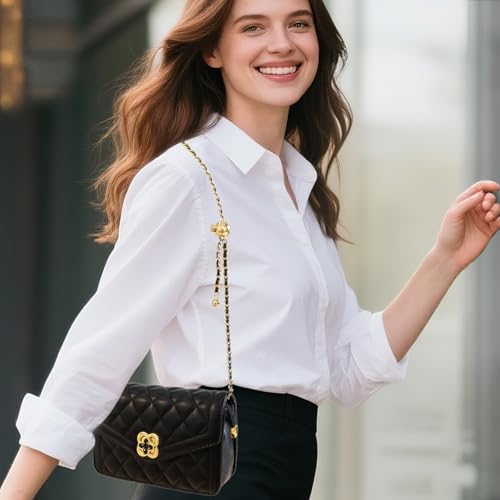 Image of Quilted Leather Crossbody Bags for Women Trendy Ladies Shoulder Purse Satchel HandBag with Chain Strap