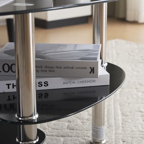 Table basse ovale verre trempé 3 niveaux 90cm LEADZM
