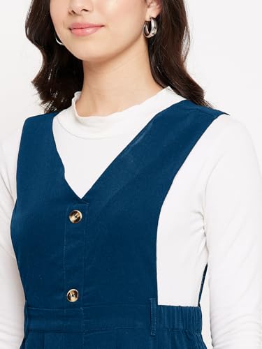Image of WineRed Women Soild Pinafore Dress with Button