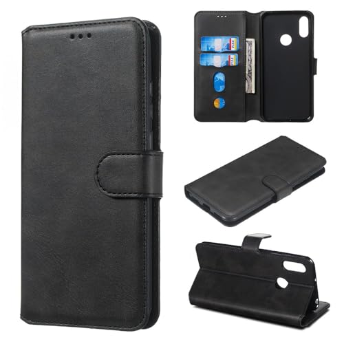 Compatibile con HUAWEI Y6 (2019) / Y6 PRIME (2019) / Y6 PRO 2019 / MRD-LX1F DUAL/Honor 8A Custodia COVER case FLIP LIBRO stand GEL silicone TPU eco pelle PORTAFOGLIO MAGNETICA porta carte (Nero)