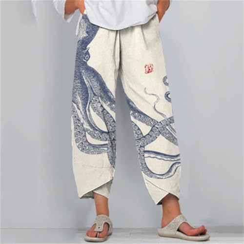 Boho Summer Pants for Women 2025 Beach Vacation Cotton Linen High Waist Wide Leg Palazzo Trousers with Pockets2