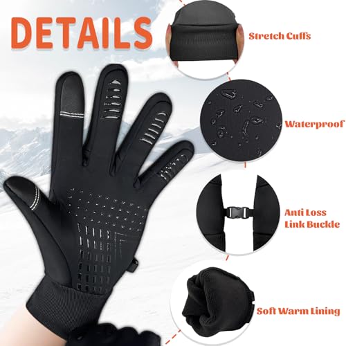 Kids Winter Gloves Waterproof Touchscreen Warm Fleece Anti-Slip for Boys Girls Children 4-10 Years Back4