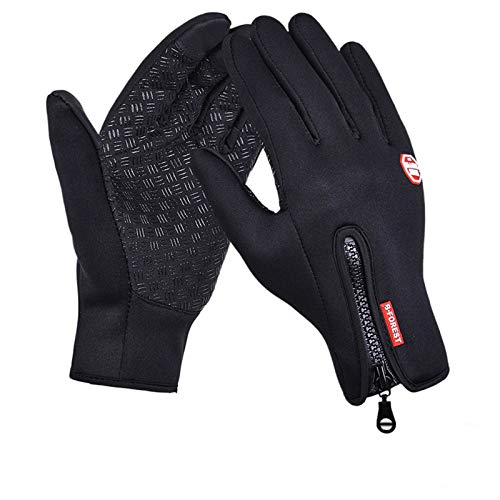 Elonglin Unisex Sports Cycling Gloves Winter Warm Touch Screen Fleece Windproof Black Silicone S