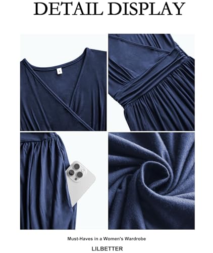 Image of LILBETTER Women Sleeveless Deep V Neck Loose Plain Long Maxi Casual Dress