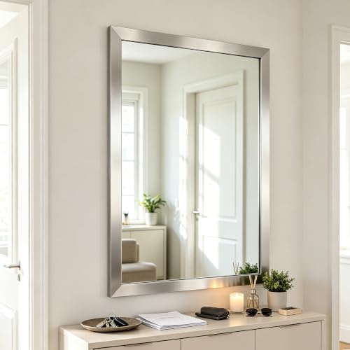 Image of Bathroom Mirror for Over Sink 36x24 Inch Rectangular Wall Mirror, Nickel