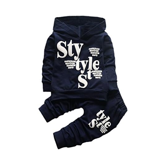 DAY8 vetement garcon hiver pas cher ensemble garcon manteau enfants garçon chic chemise bébé garçon printemps manche longue pull haut blouse t-shirt sweat à Capuche + pantalon (100(2-3 ans), Bleu)