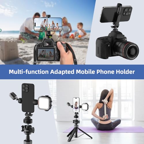 Image of Mobilife Small Camera Tripod Multifunctional Vlog 2 in 1 Tripod Stand with Cold Shoe for Mirrorless /Action Camera Phone 360 Rotation Aluminum Extendable Stand for YouTube Live Stream Travel