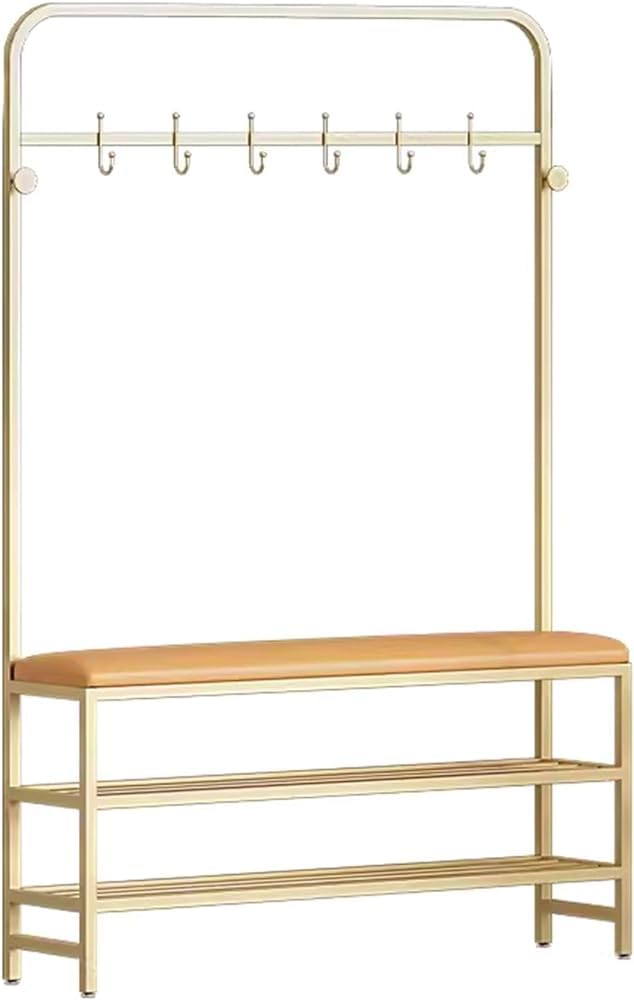 MSHGSKU Hall Tree With Storage Bench And Coat Rack, Freestanding Shoe Storage Organizer With PU Leather Seat, Stable Metal Frame And Hooks For Entryway - Essential Organizer for Entryway Décor and S