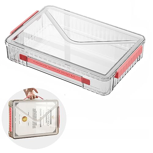 Marte Vanci A4 Storage Box with Lid Plastic Storage Boxes Clear Portable Project Case with Handle Transparent Craft Paper Organiser for A4 Letter Paper Magazines Photo Scrapbook Board Game Crafts