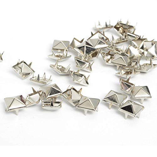 RuiLing 100pcs 10x10mm Pyramid Spike Nailheads 4 Prong Leathercraft Punk Rock Rivet Studs for Bracelets Clothes Bags Shoes Belt DIY Decoration Silver