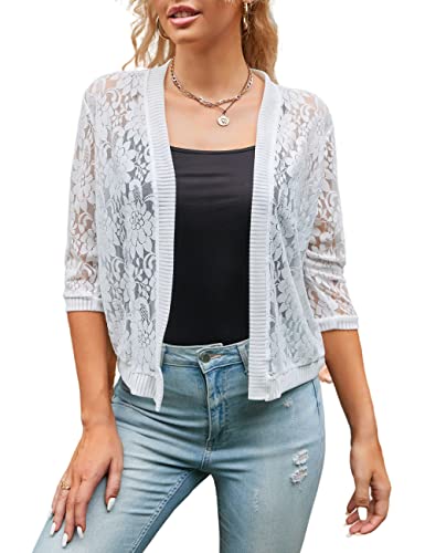 Image of Chevara Women's Casual Summer Lace Cardigan 3 /4 Sleeve Floral Crochet Cardigans Shrug Sweaters