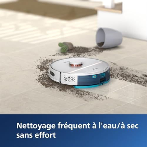 Philips Homerun Série 3000, Robot Aspirateur Laveur, Haute Puissance d'aspiration (4000 Pa), Navigation Laser, Autonomie 200 Minutes, pour Tapis et Poils d'animaux, Blanc, App Connectée, XU3000/02