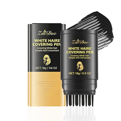 ZAIDOC White Hair Covering Pen, Hair Root Touch Up Stick, Gray Hair Concealer with Olive Oil, Water-Resistant & Quick-Dry, Hair Color Makeup, Lasting Portable, Black