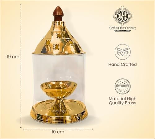 Image of DSH Brass Akhand Diya Decorative Brass Glass Oil Lamp and Tea Light Holder for Diwali Pooja and Gift Item. (XL)