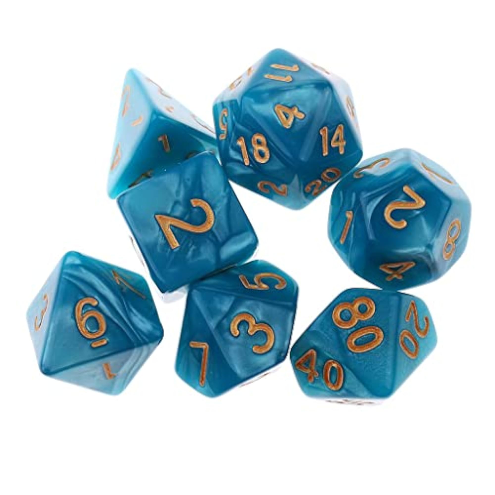 7PCS Polyhedral Dice 16mm for Dungeons & Dragons Table Games, Blue Green