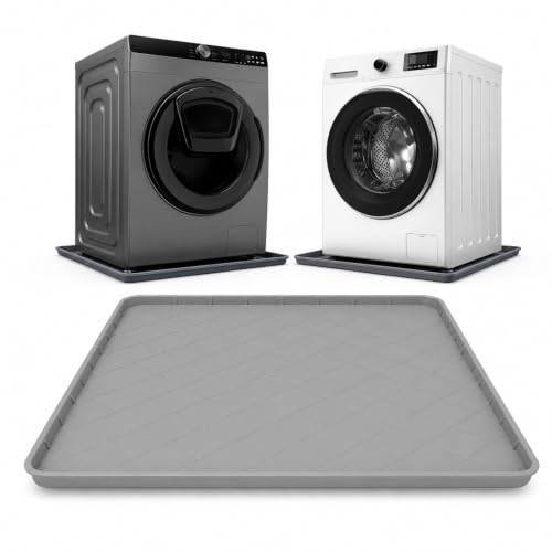 Washing Machine Drain Pan Silicone Mat, 32 x 30 Inch Washer Drip Tray with 1 Inch Raised, Non-Slip Waterproof Flexible Washer Tray for Floor Protection, Washing Machine Tray for Washer Dryer