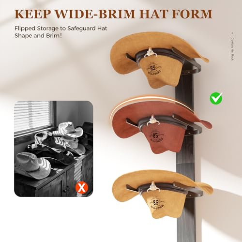 Cowboy Hat Rack for Wall, Cowboy Hat Holder Wall Mount Holds up to 6 Hats, Wooden Western Rustic Metal Hat-Organizer with Arrow Sign Board, Display and Decor Rack for Fedora, Sun Hats,Baseball Caps - image 6
