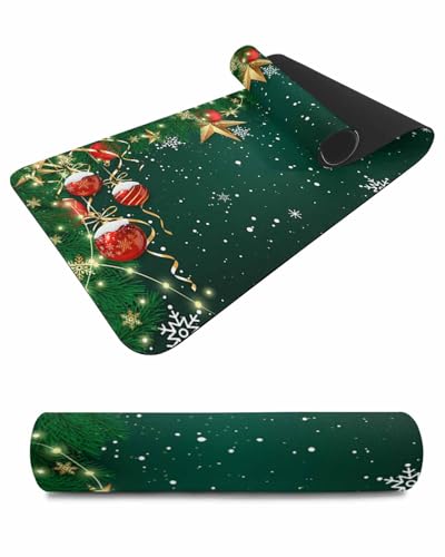 Debedcor Heat Proof Table Pads Waterproof Decorative, Green Christmas Ball Non-Slip Table Countertop Protector, Winter Xmas Trees Snowflake Insulation Mat for Kitchen Room, 40 x 12 Inches