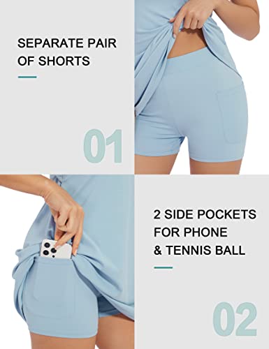 Tennis Dresses For Women, Backless Tennis Workout Dress With Built In Shorts And Bra For Athletic Tennis Golf Dress Sea Blue #TOP2