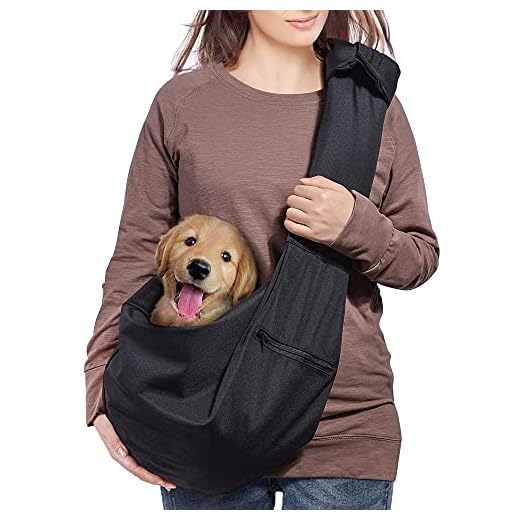 AOFOOK Dog Cat Sling Carrier Adjustable Padded Shoulder Strap with Zipper Pocket for Outdoor Travel (Black)