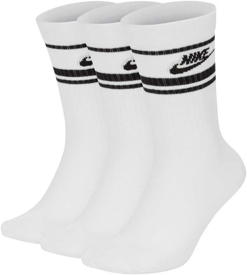 Nike Men`s Everyday Essential Crew Socks 3 Pack (White(CQ0301-103)/Black, Large)