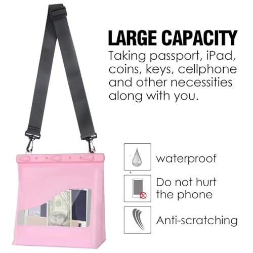 Bolsa seca impermeable de PVC con correa para el hombro, multiuso, resistente al agua, cierre seguro para mantener tus objetos secos - Grande (Rosa) miniatura 3