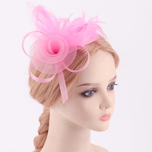 Image of DRESHOW Fascinators Hats for Women Tea Party Fascinator Hats Vintage 50s Headwear Cocktail Wedding Church Derby Hat
