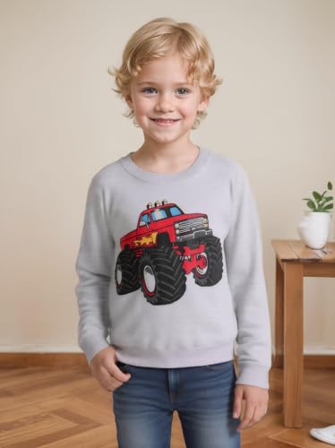 Image of Popshion Toddler Boys Sweatshirts Dinosaur Long Sleeve Pullover Crewneck Shirts Cartoon Tee Sport Tops for Kids 1-8T