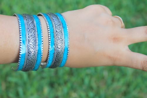 Ornate Mosaic Stabilized Turquoise Cuff Bracelet - Slightly Adjustable3